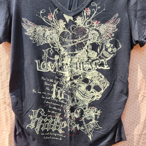 True Y2K Vintage Gothcore Black Skull Hearts Fairygoth T-Shirt Women's 2XL USA - Picture 2 of 5